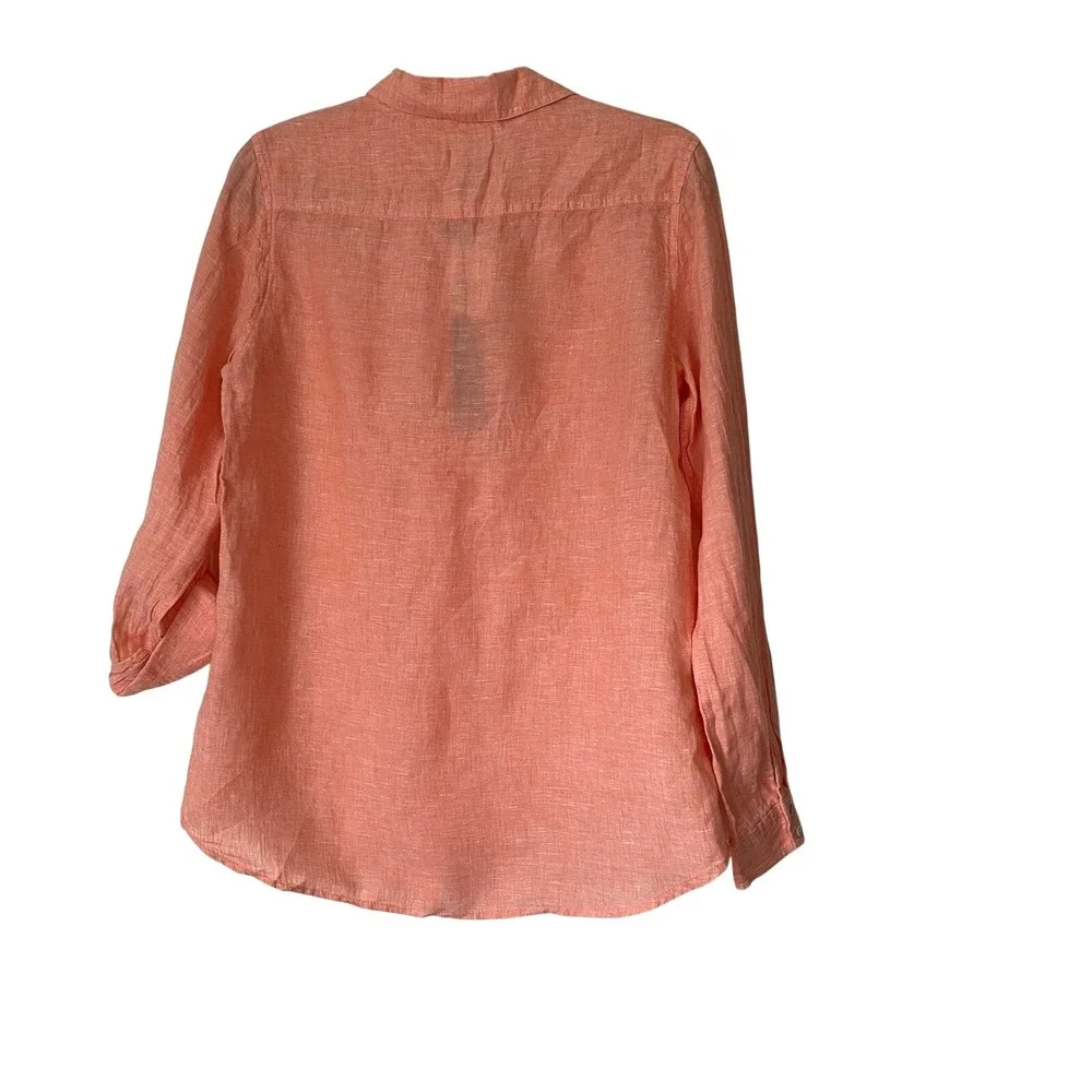 Jones &‎ Co New York 100% Linen Button Up Coral Collar Shirt Size Medium NWT - Picture 2 of 6